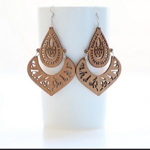 Boho Wood Carved Earrings